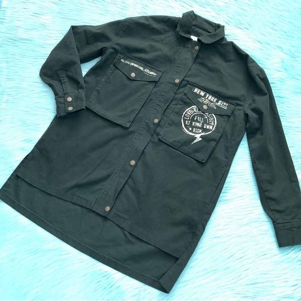 Forever 21 Long Olive Green Heavyweight Shirt
